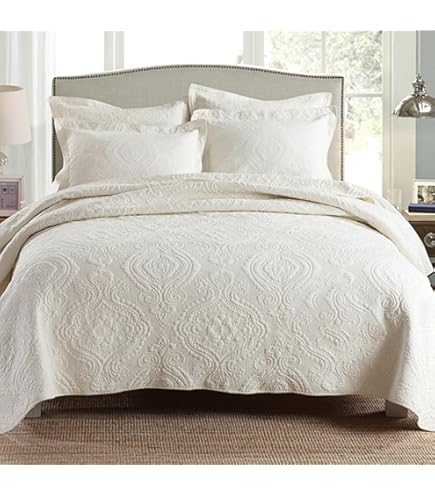 Amazon｜アンティーク風ベッドスプレッド/ホワイト北欧ベッドカバー